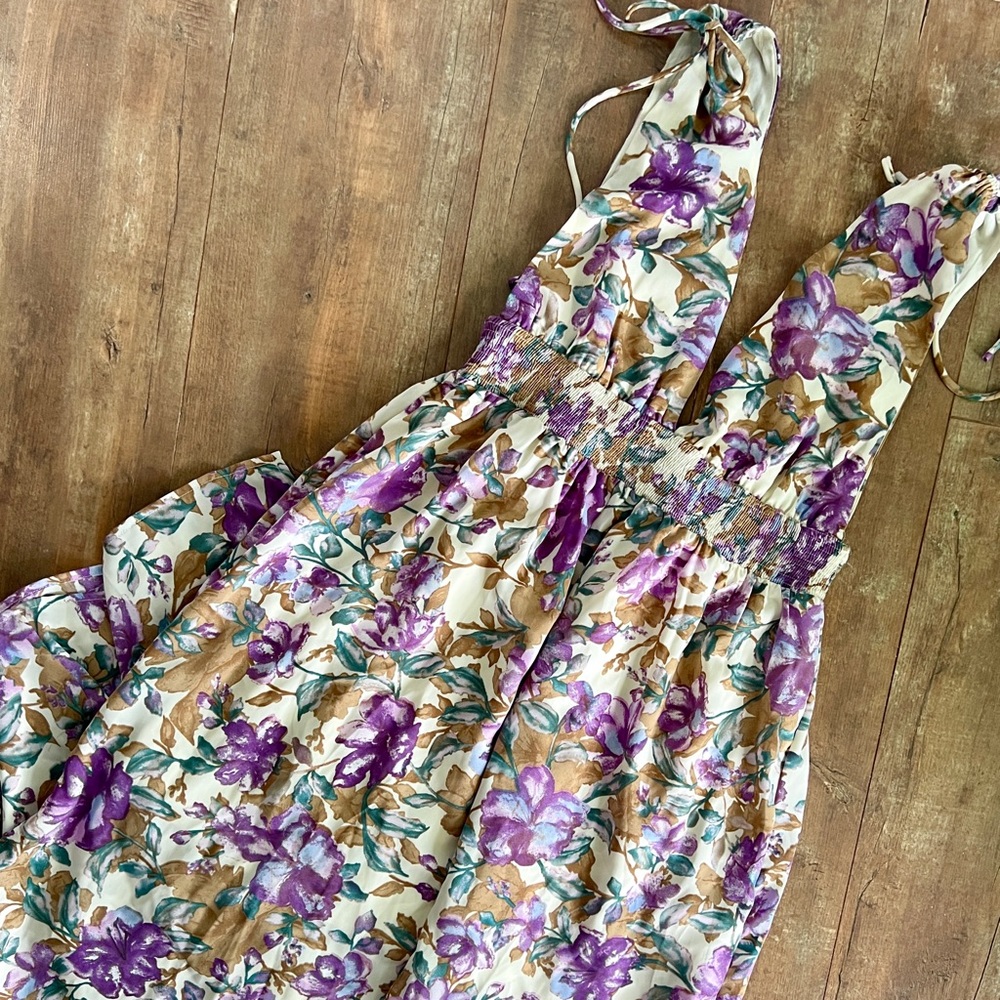 Lush Floral Maxi Dress - Purple and Cream